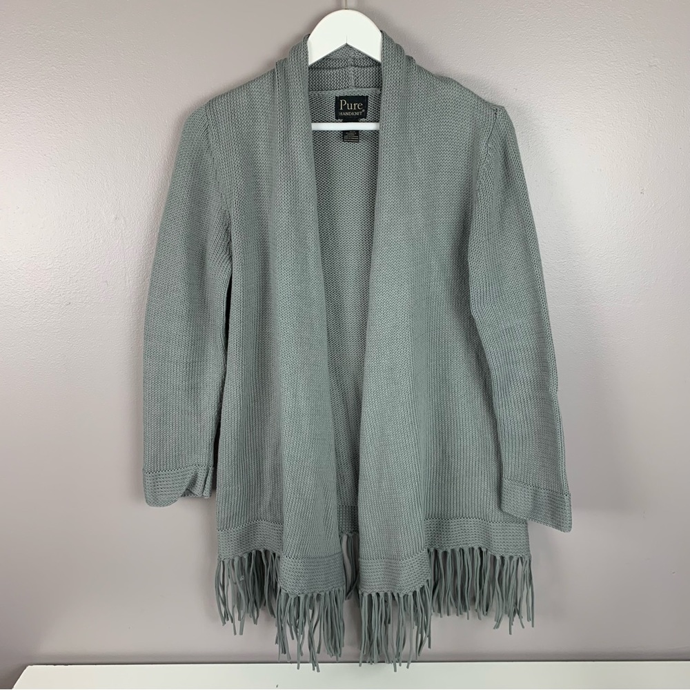 Pure Handknit Cardigan Sweater Fringe M/L